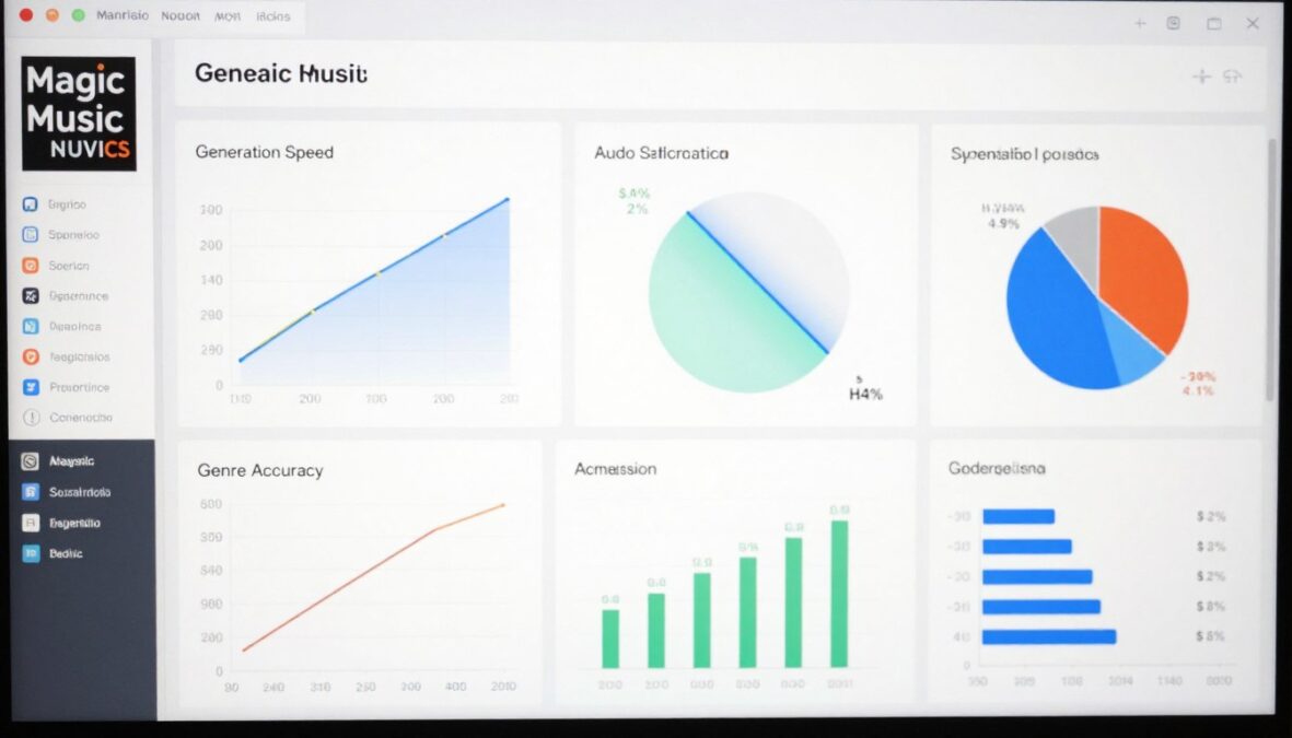 Quality assessment dashboard showing Magic Music performance metrics