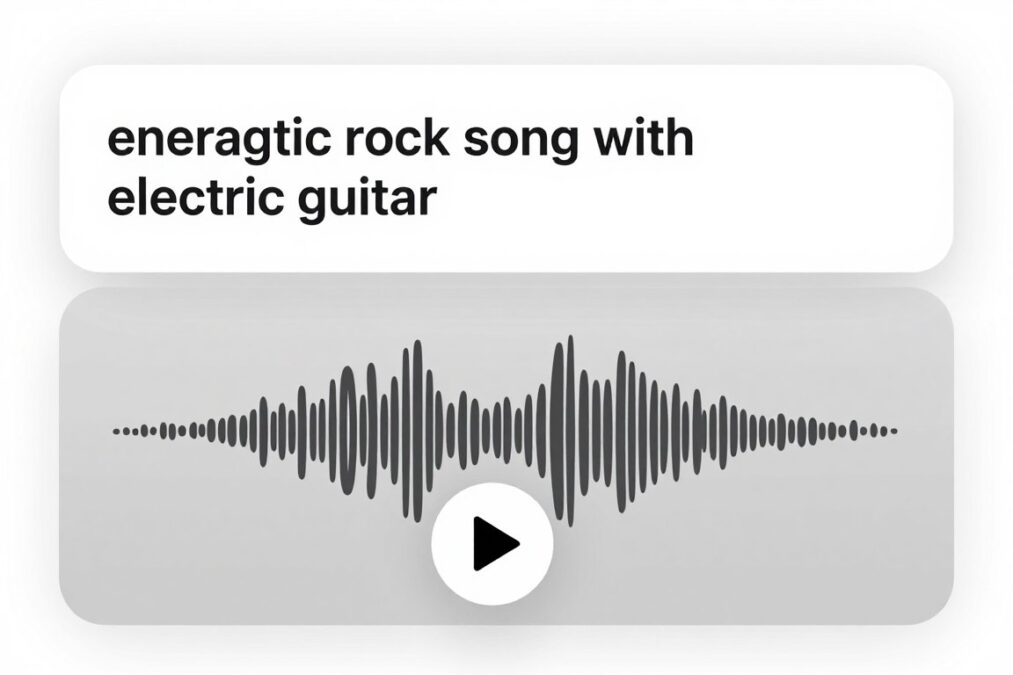 Text prompt interface in Magic Music showing example prompts and generated results